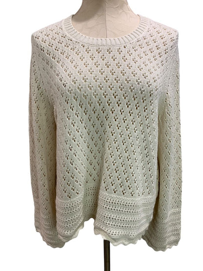 Large Gap Womens Cream Loose Knit Sweater Scalloped Hem Cotton
