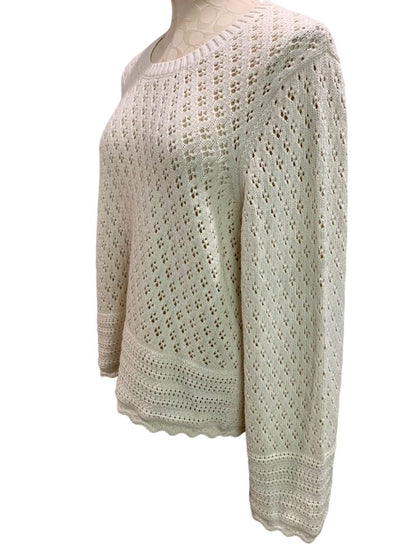 Large Gap Womens Cream Loose Knit Sweater Scalloped Hem Cotton