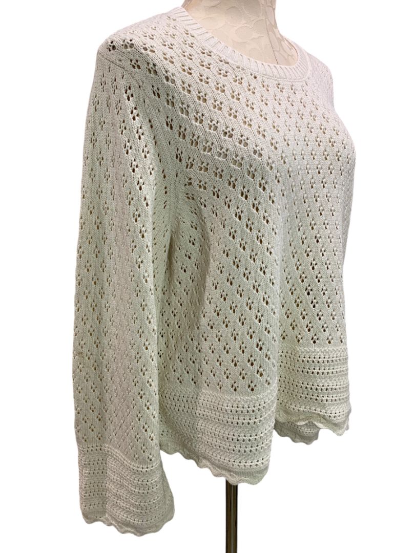 Large Gap Womens Cream Loose Knit Sweater Scalloped Hem Cotton