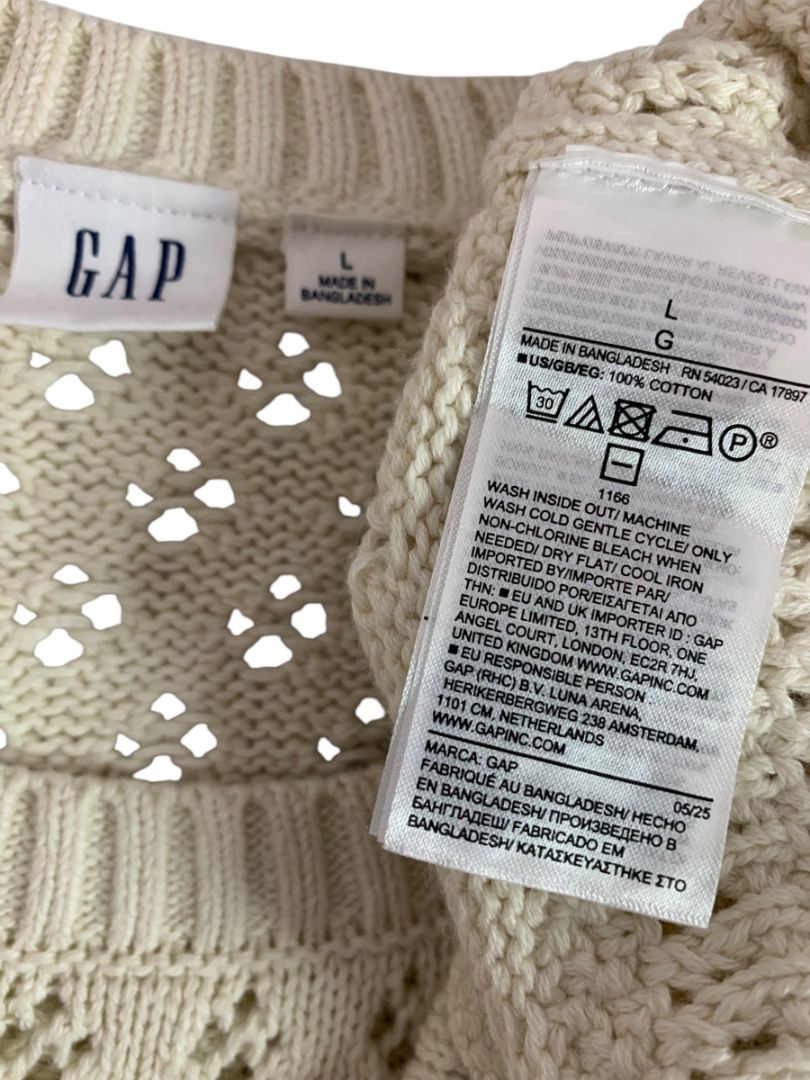 Large Gap Womens Cream Loose Knit Sweater Scalloped Hem Cotton