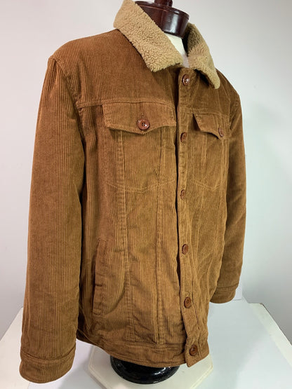 Large Mens Corduroy Jacket Fleece Lined Brown Button Up