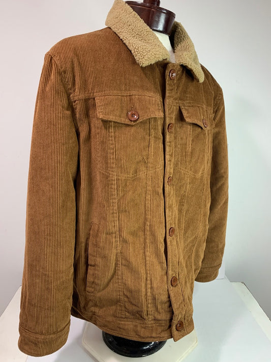 Large Mens Corduroy Jacket Fleece Lined Brown Button Up