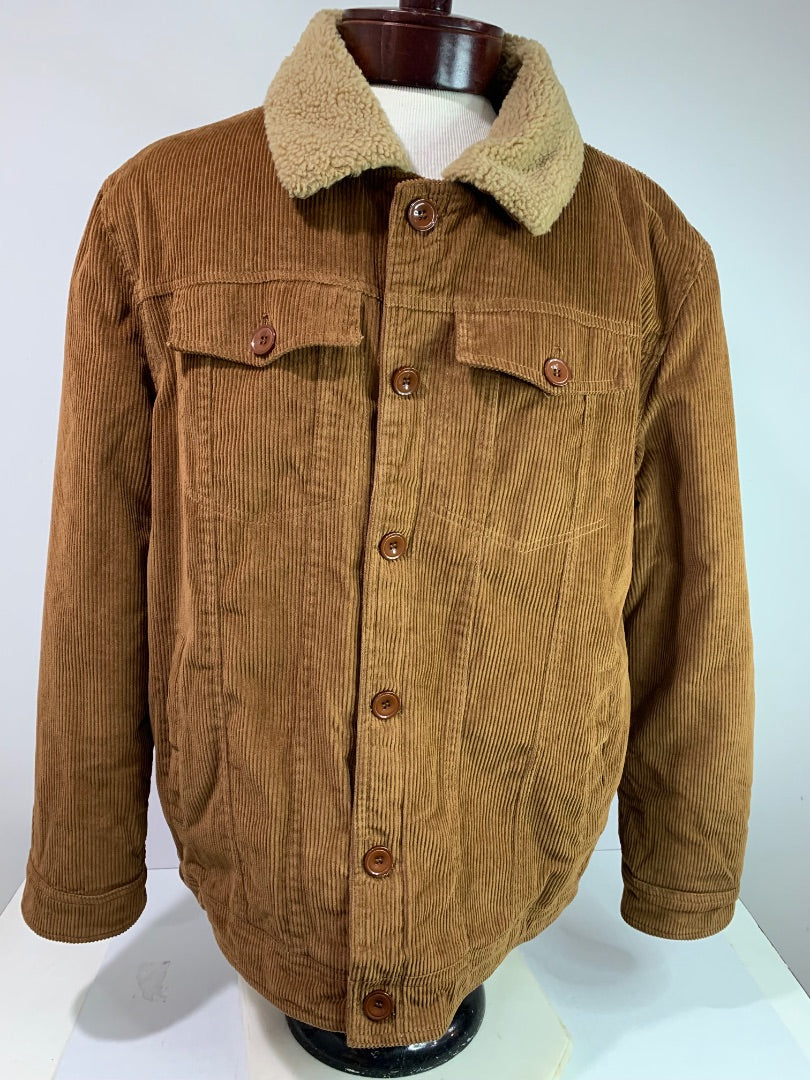 Large Mens Corduroy Jacket Fleece Lined Brown Button Up