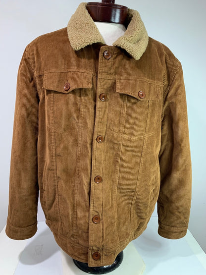 Large Mens Corduroy Jacket Fleece Lined Brown Button Up
