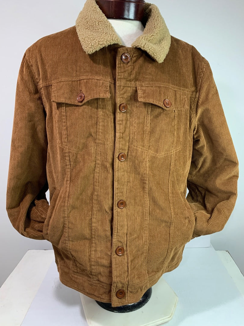 Large Mens Corduroy Jacket Fleece Lined Brown Button Up
