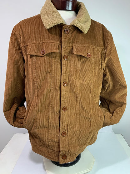 Large Mens Corduroy Jacket Fleece Lined Brown Button Up