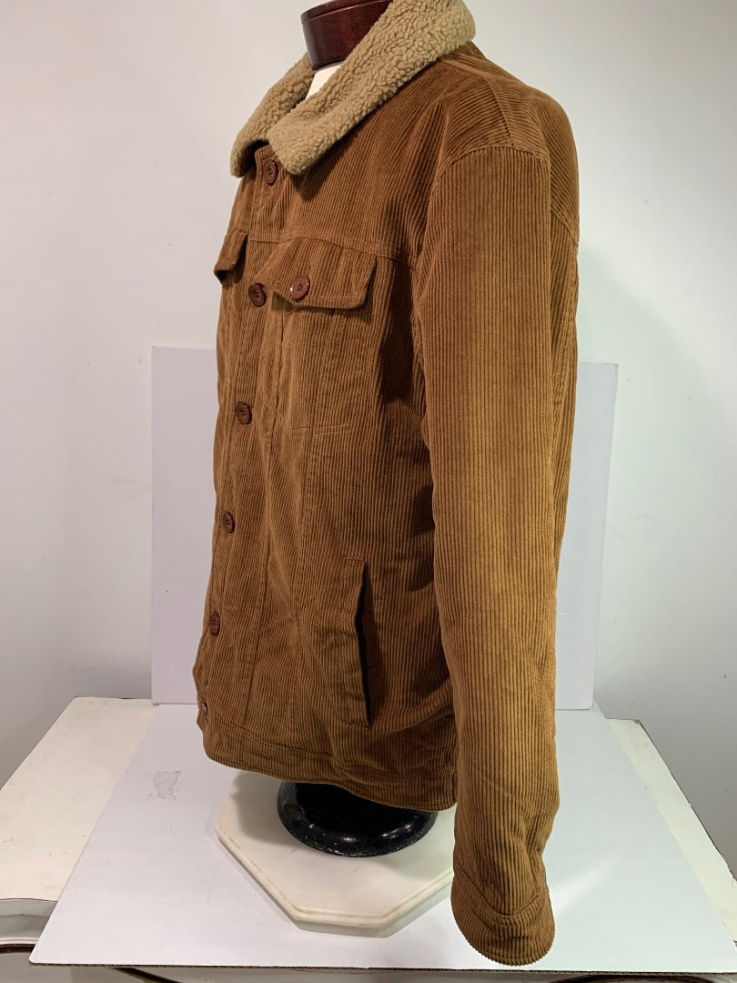 Large Mens Corduroy Jacket Fleece Lined Brown Button Up