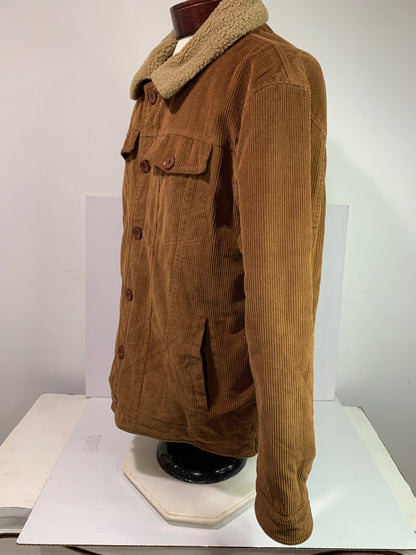 Large Mens Corduroy Jacket Fleece Lined Brown Button Up