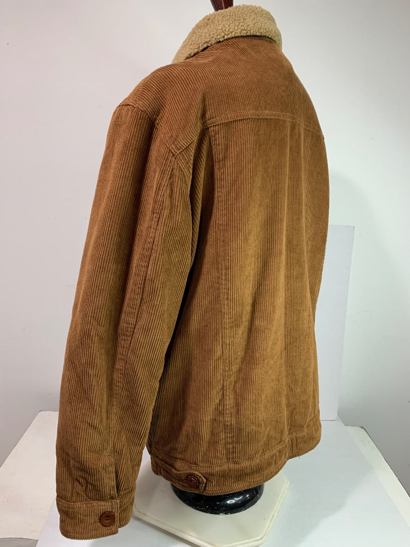 Large Mens Corduroy Jacket Fleece Lined Brown Button Up