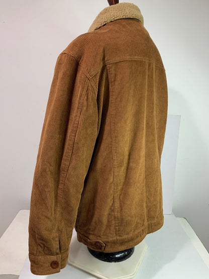 Large Mens Corduroy Jacket Fleece Lined Brown Button Up