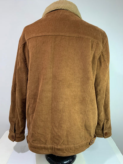 Large Mens Corduroy Jacket Fleece Lined Brown Button Up