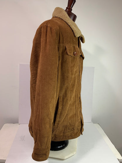 Large Mens Corduroy Jacket Fleece Lined Brown Button Up