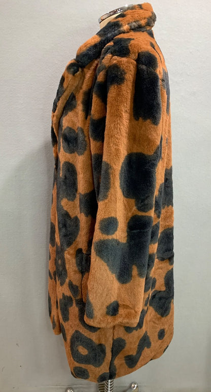 Large Stoosh Womens Faux Fur Plush Jacket Cowhide Print Black Brown