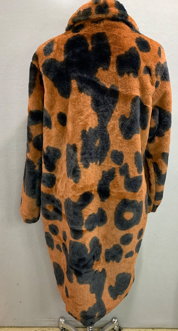 Large Stoosh Womens Faux Fur Plush Jacket Cowhide Print Black Brown