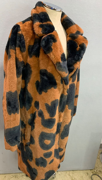 Large Stoosh Womens Faux Fur Plush Jacket Cowhide Print Black Brown