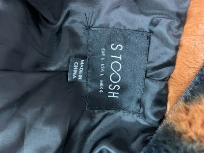 Large Stoosh Womens Faux Fur Plush Jacket Cowhide Print Black Brown