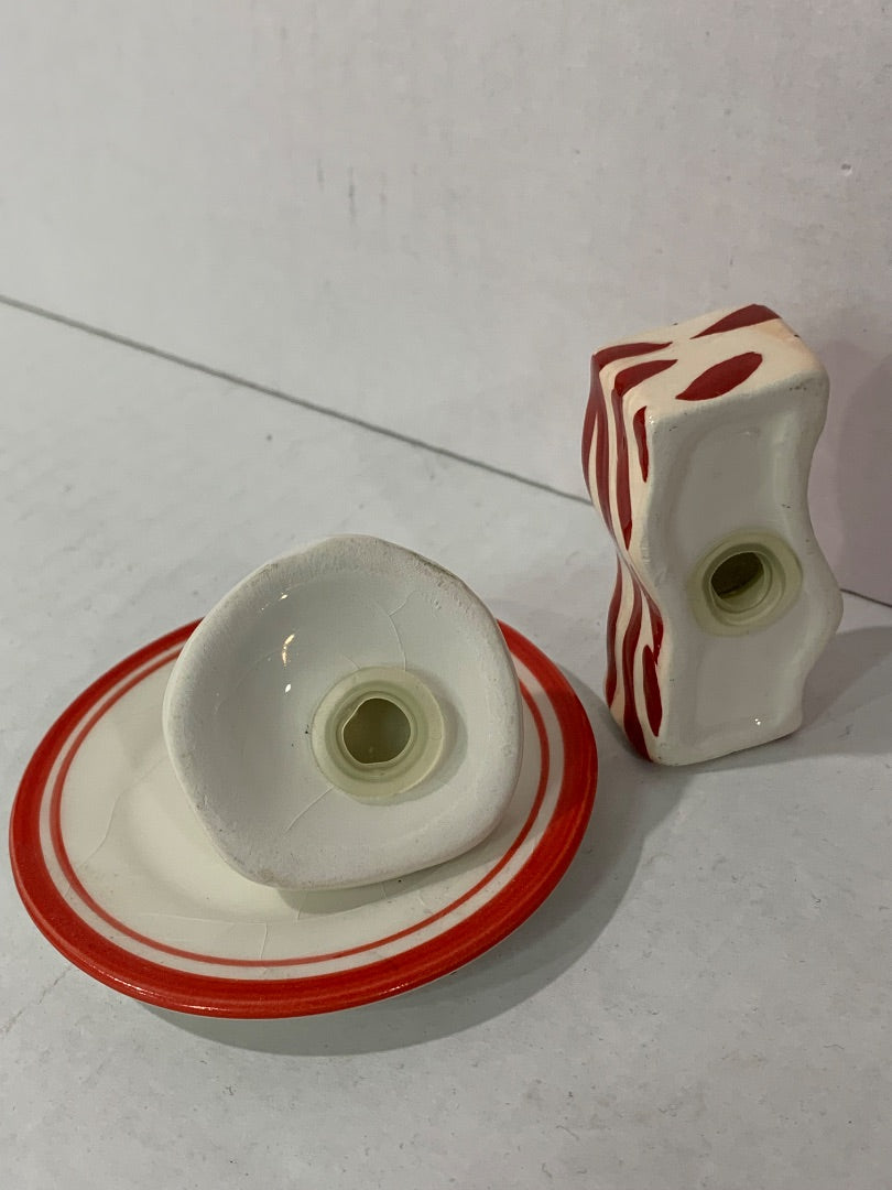 Ceramic Bacon and Egg Salt and Pepper Shakers on Plate
