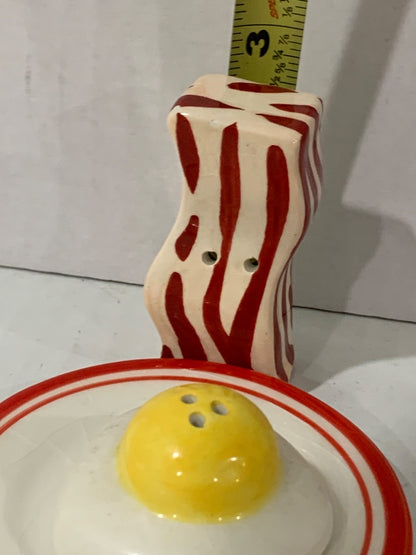 Ceramic Bacon and Egg Salt and Pepper Shakers on Plate