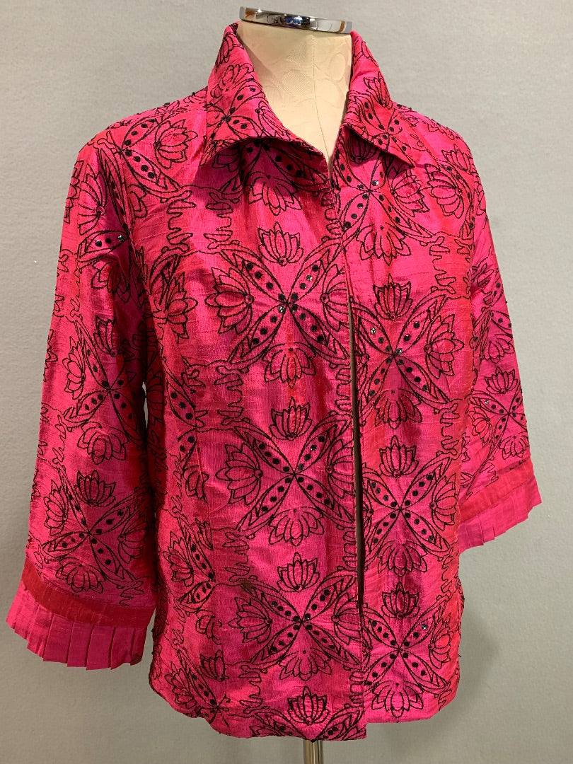 Medium Bleu Bayou Womens Hot Pink Silk Jacket Embroidered