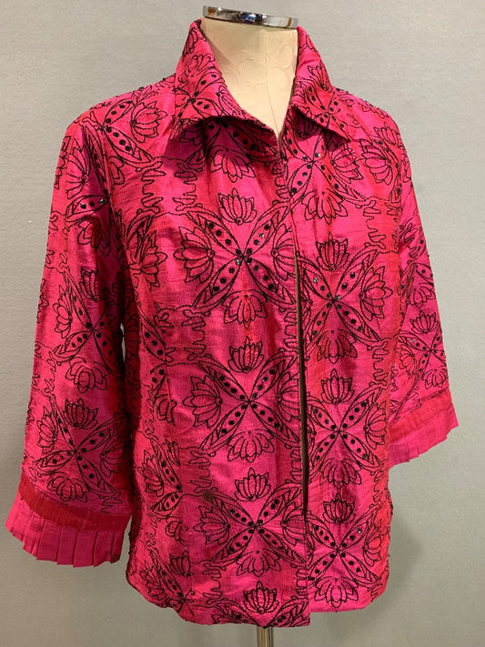 Medium Bleu Bayou Womens Hot Pink Silk Jacket Embroidered