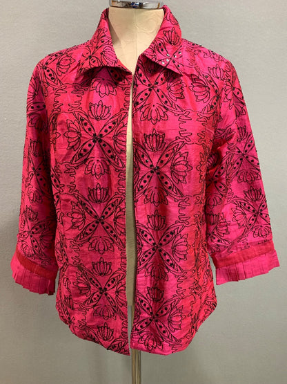 Medium Bleu Bayou Womens Hot Pink Silk Jacket Embroidered