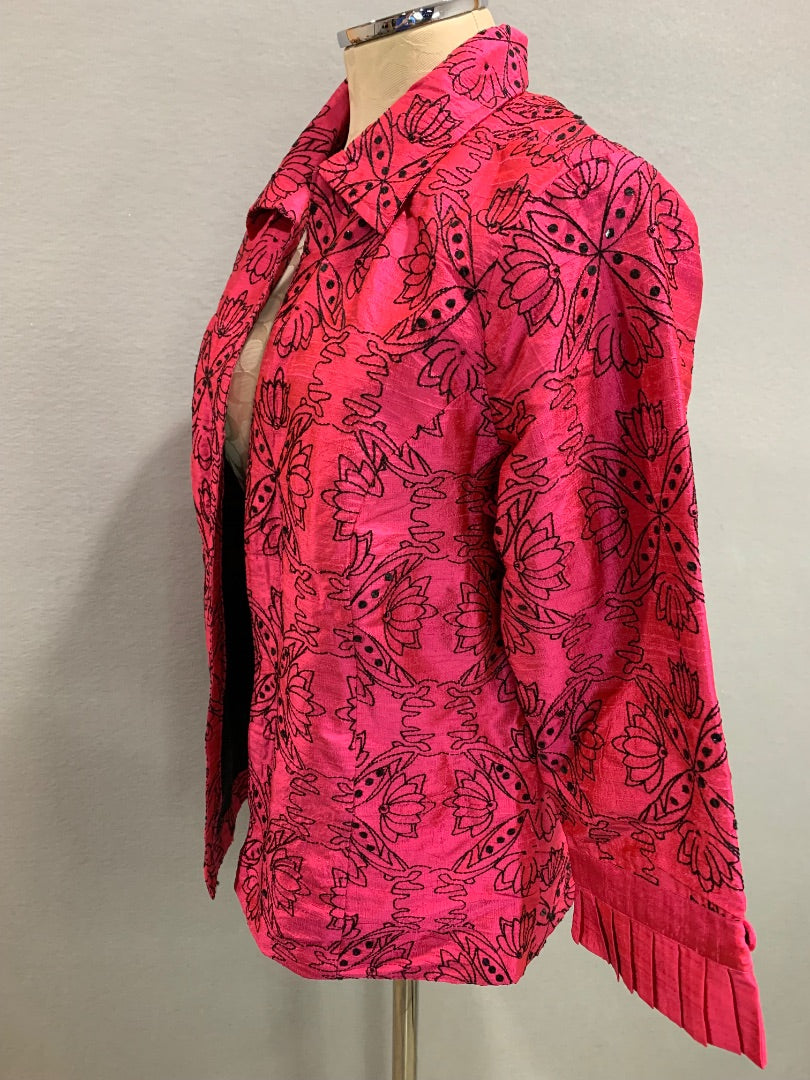 Medium Bleu Bayou Womens Hot Pink Silk Jacket Embroidered