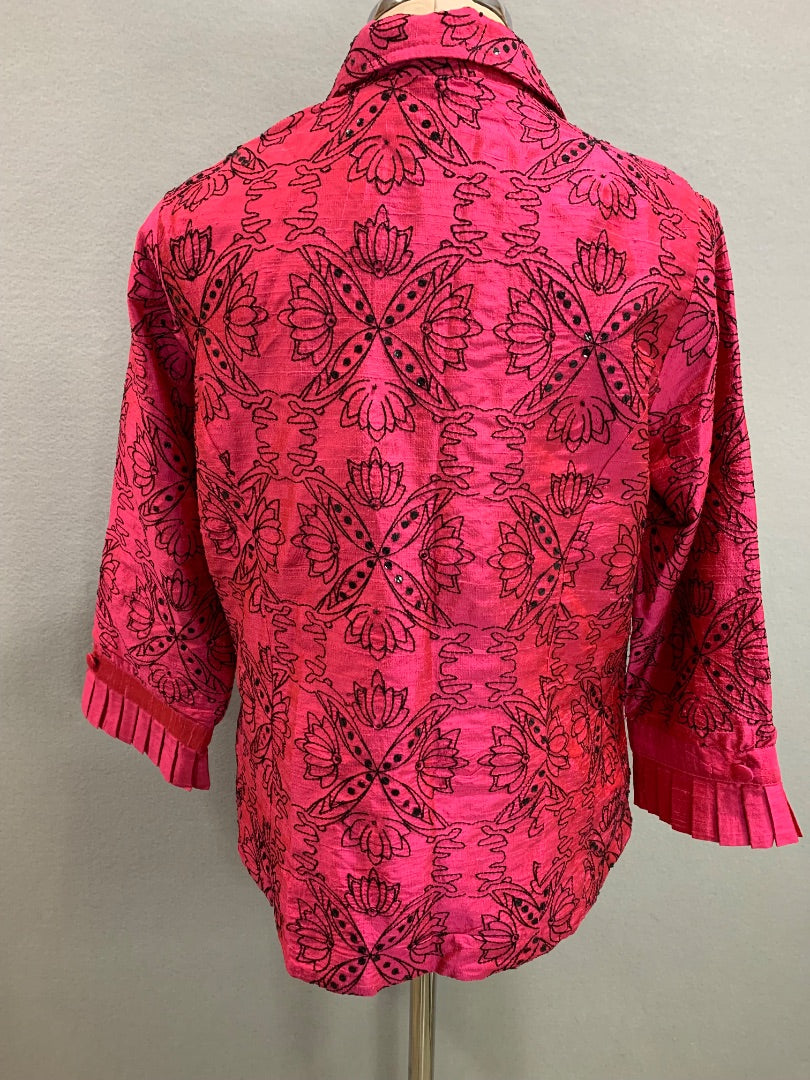 Medium Bleu Bayou Womens Hot Pink Silk Jacket Embroidered