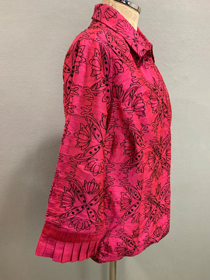 Medium Bleu Bayou Womens Hot Pink Silk Jacket Embroidered