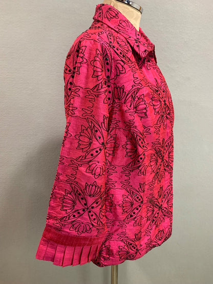 Medium Bleu Bayou Womens Hot Pink Silk Jacket Embroidered
