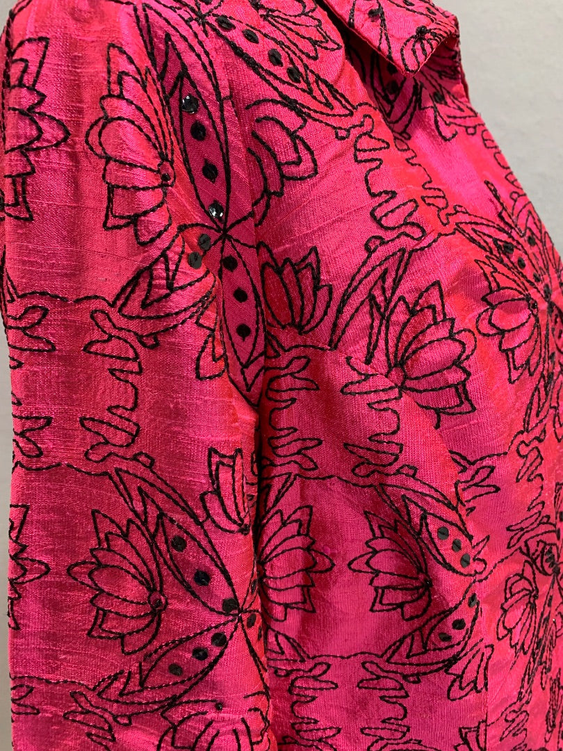 Medium Bleu Bayou Womens Hot Pink Silk Jacket Embroidered