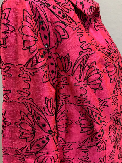 Medium Bleu Bayou Womens Hot Pink Silk Jacket Embroidered