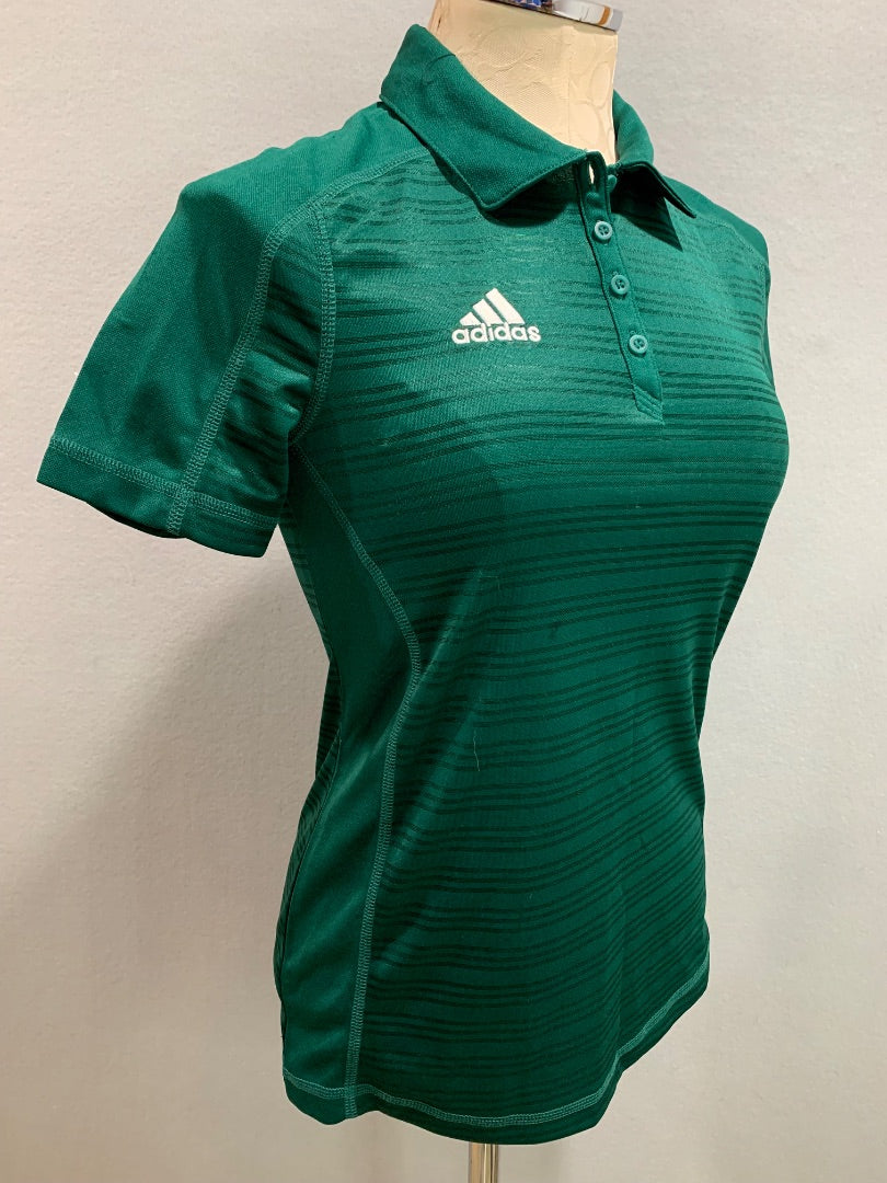 Size XS Adidas Climalite New Womens Green Polo Shirt Subtle Stripe