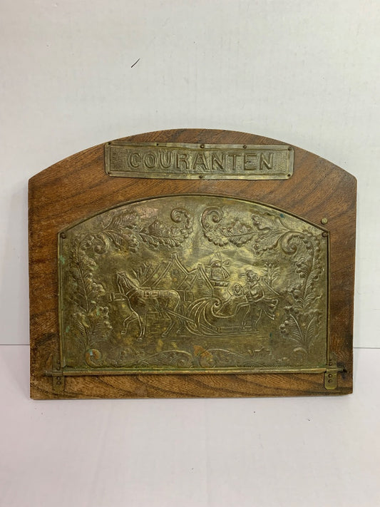 Courantenbak Vintage Letter Hanger Dutch Scene Wood and Brass