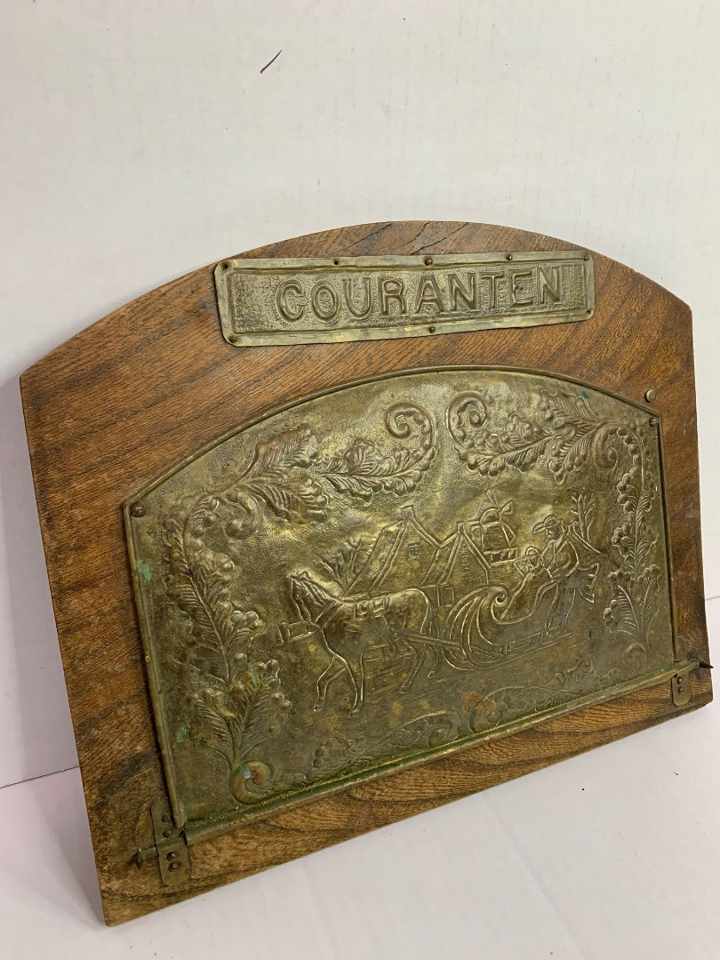Courantenbak Vintage Letter Hanger Dutch Scene Wood and Brass