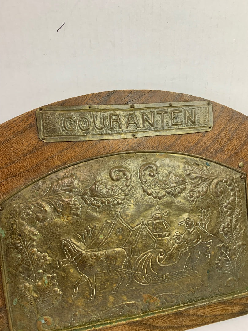Courantenbak Vintage Letter Hanger Dutch Scene Wood and Brass