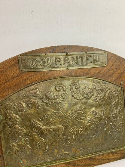 Courantenbak Vintage Letter Hanger Dutch Scene Wood and Brass