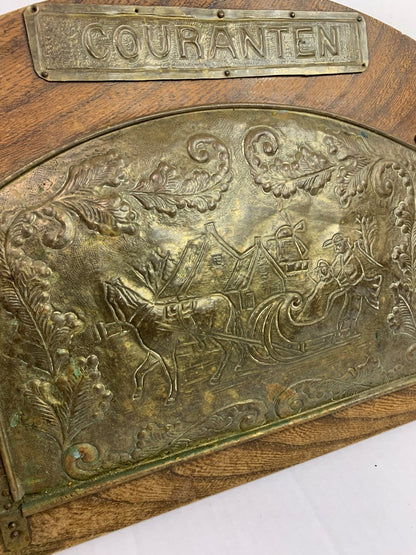 Courantenbak Vintage Letter Hanger Dutch Scene Wood and Brass