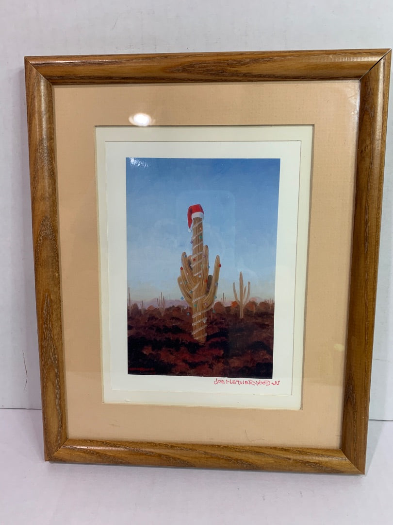 Signed Joe Netherwood Print Cactus Christmas Tree 11 x 9"
