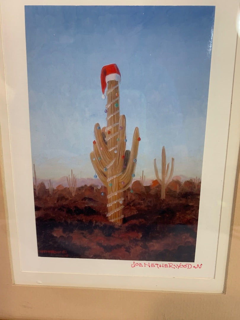 Signed Joe Netherwood Print Cactus Christmas Tree 11 x 9"