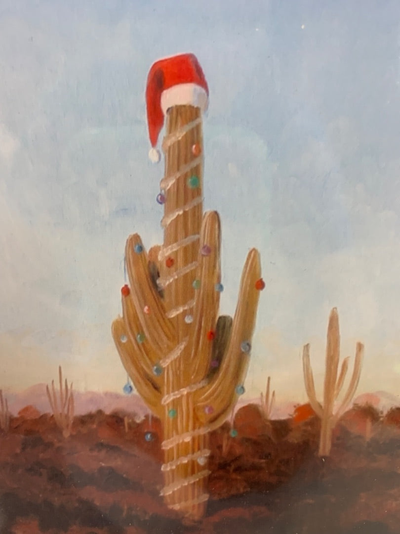 Signed Joe Netherwood Print Cactus Christmas Tree 11 x 9"