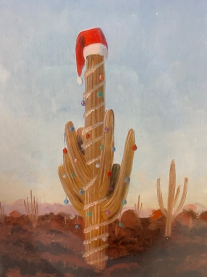 Signed Joe Netherwood Print Cactus Christmas Tree 11 x 9"