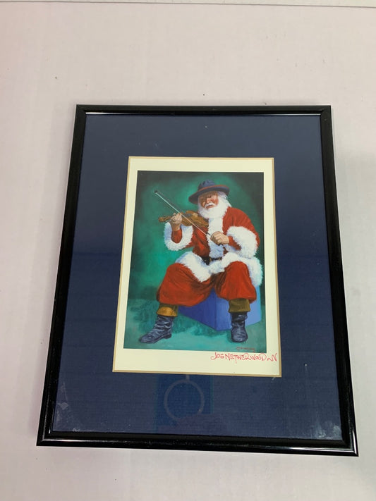 Signed Joe Netherwood Print Santa Fiddle 8.5" x 10.5" Framed Matted