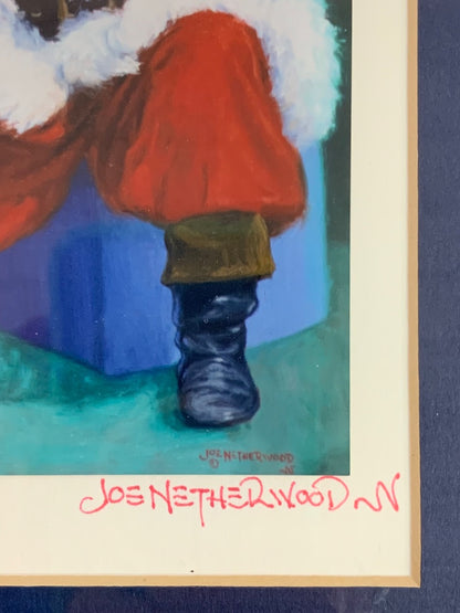 Signed Joe Netherwood Print Santa Fiddle 8.5" x 10.5" Framed Matted