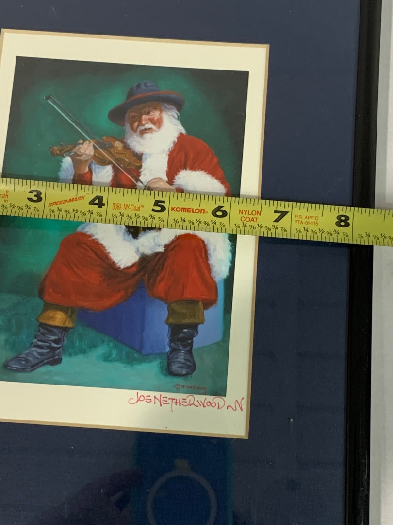 Signed Joe Netherwood Print Santa Fiddle 8.5" x 10.5" Framed Matted