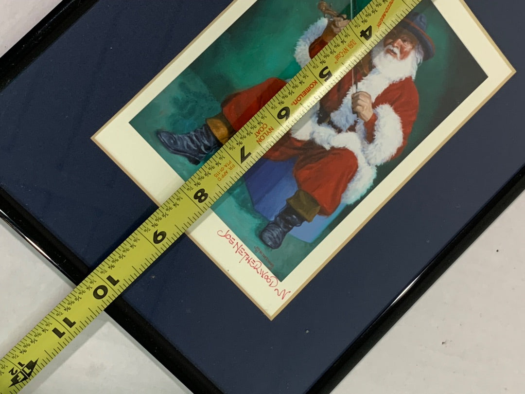 Signed Joe Netherwood Print Santa Fiddle 8.5" x 10.5" Framed Matted