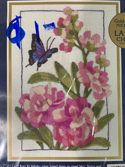 New Bucilla Crewel Kit Floral Butterfly 42027 5" x 7"