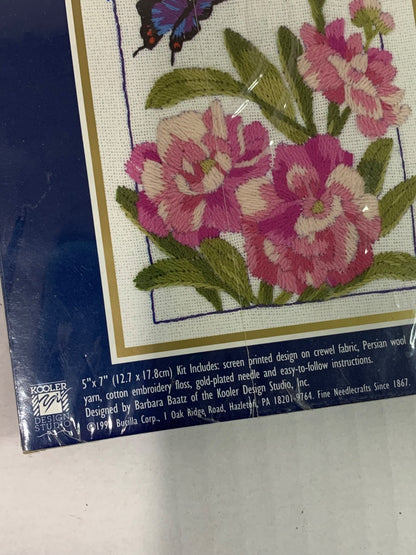 New Bucilla Crewel Kit Floral Butterfly 42027 5" x 7"