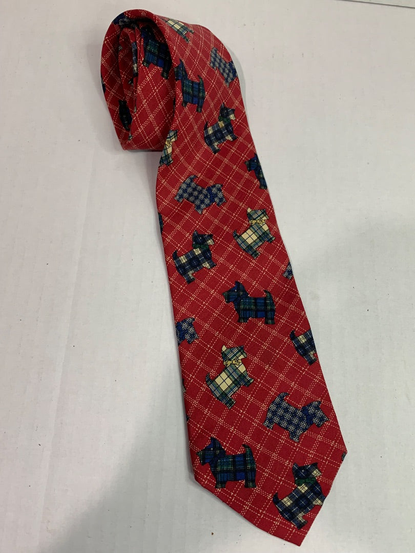 Hathaway Silk Mens Necktie Tie Plaid Scottie Dog 58"