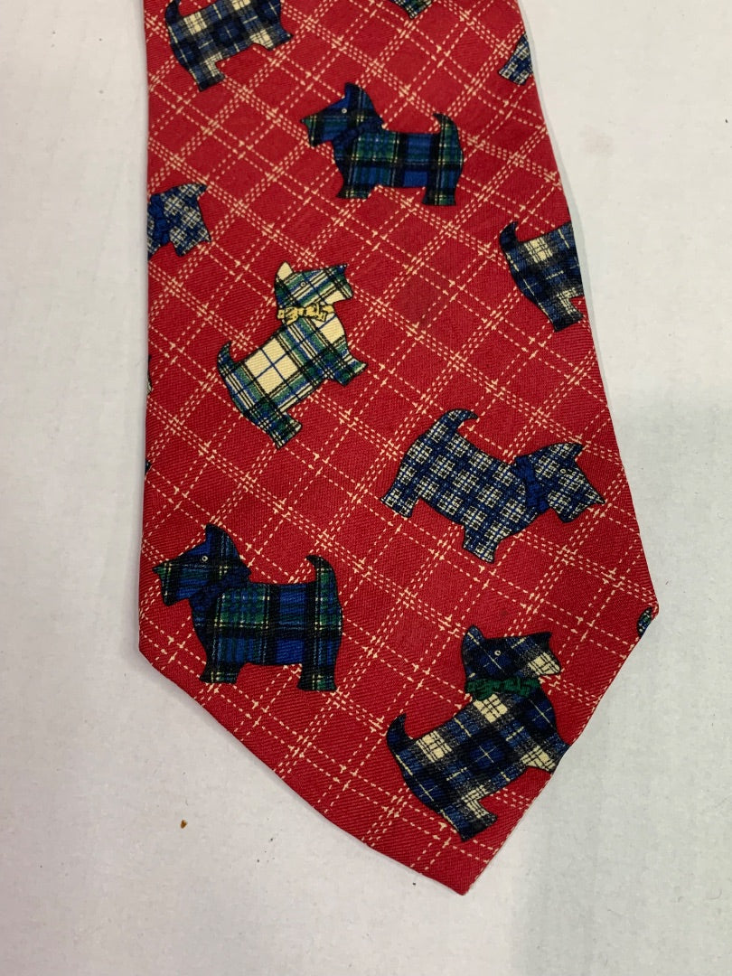 Hathaway Silk Mens Necktie Tie Plaid Scottie Dog 58"