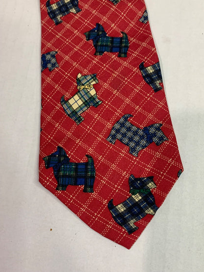 Hathaway Silk Mens Necktie Tie Plaid Scottie Dog 58"